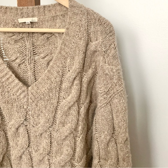 SKIN Abrielle Alpaca Merino Wool Cable Knit Slouchy Oversized Sweater MED LG - Picture 10 of 16